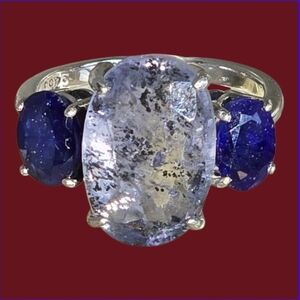 925 Sterling Silver Ring Sz 6.75 with Natural Iolite 9x14mm & Blue Sapphire Gems
